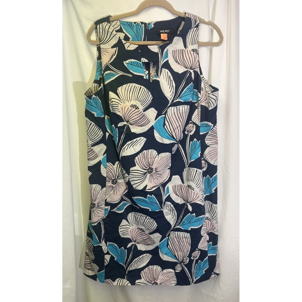 Nine West Floral Sleeveless Shell Dress Size 16 - Beachy Navy/Pink/Teal Business